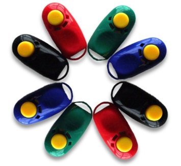 Cat clickers of various colors in a circle